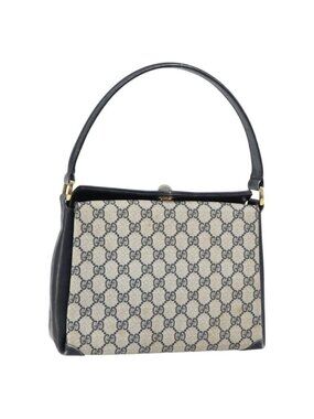 Authentic GUCCI GG Supreme Shoulder Bag PVC Navy Gold 001 085 1368